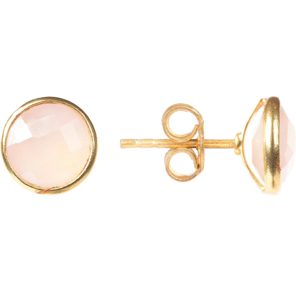 Rose Quartz and Gold Circle Studs