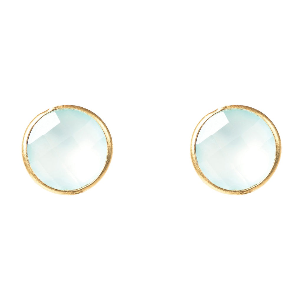 Medium Circle Stud Gold Aqua Chalcedony
