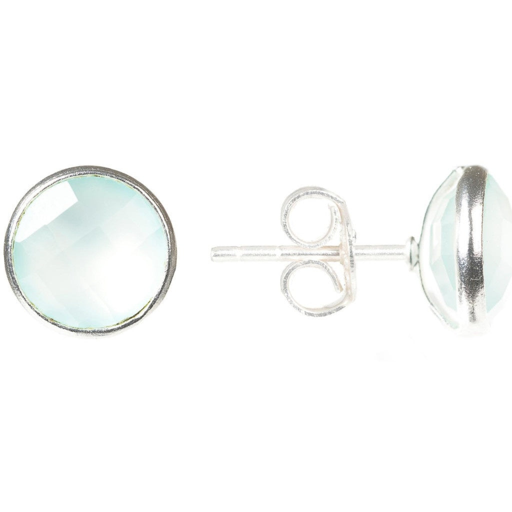 Medium Circle Stud Silver Aqua Chalcedony
