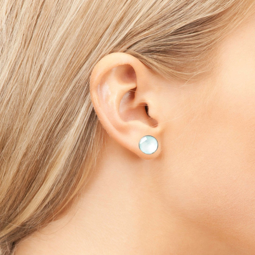 Medium Circle Stud Silver Aqua Chalcedony