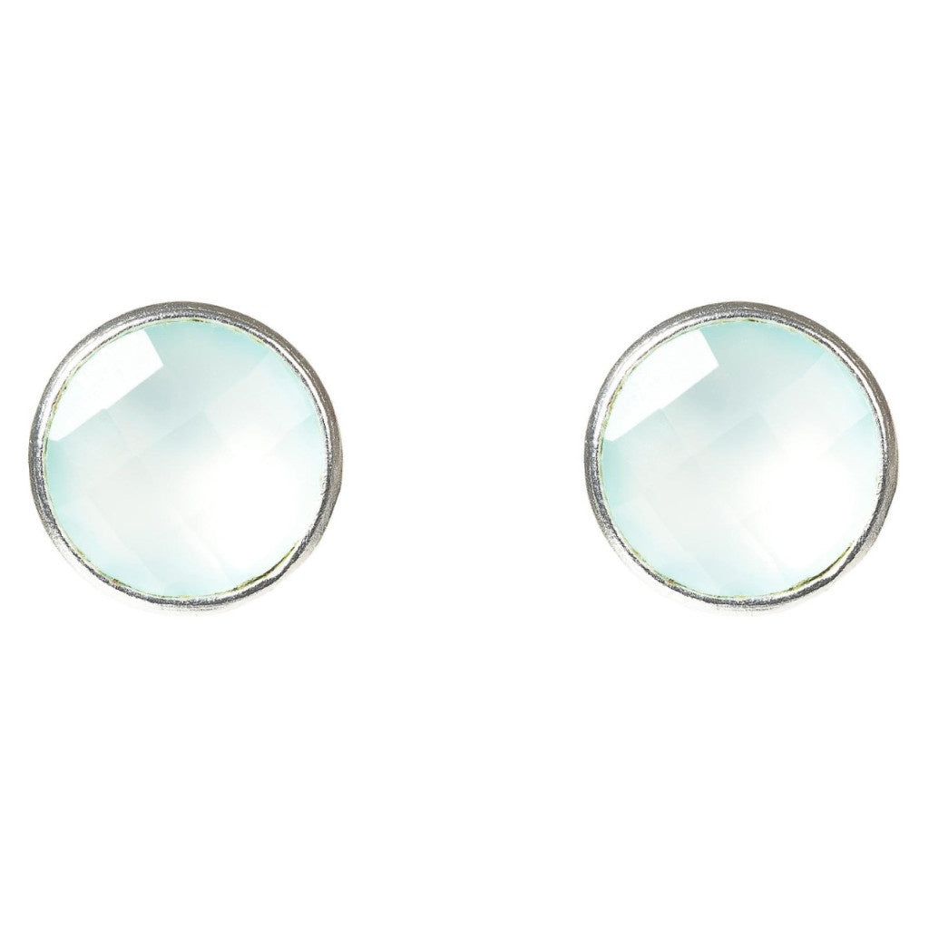 Medium Circle Stud Silver Aqua Chalcedony