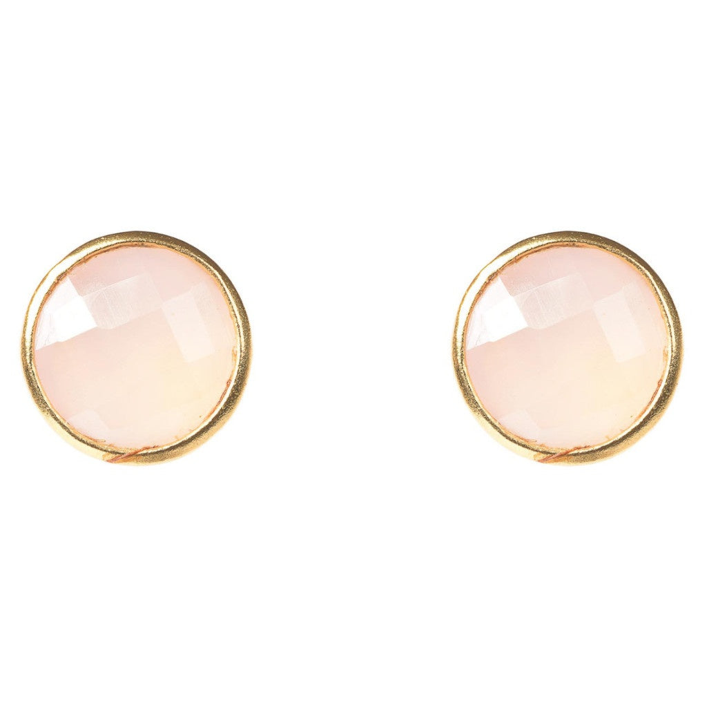 Rose Quartz and Gold Circle Studs