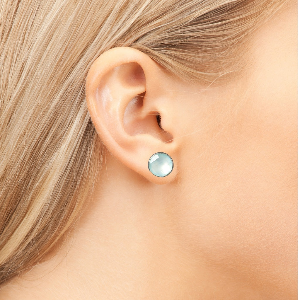 Medium Circle Stud Gold Aqua Chalcedony