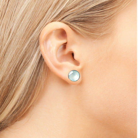 Medium Circle Stud Gold Aqua Chalcedony