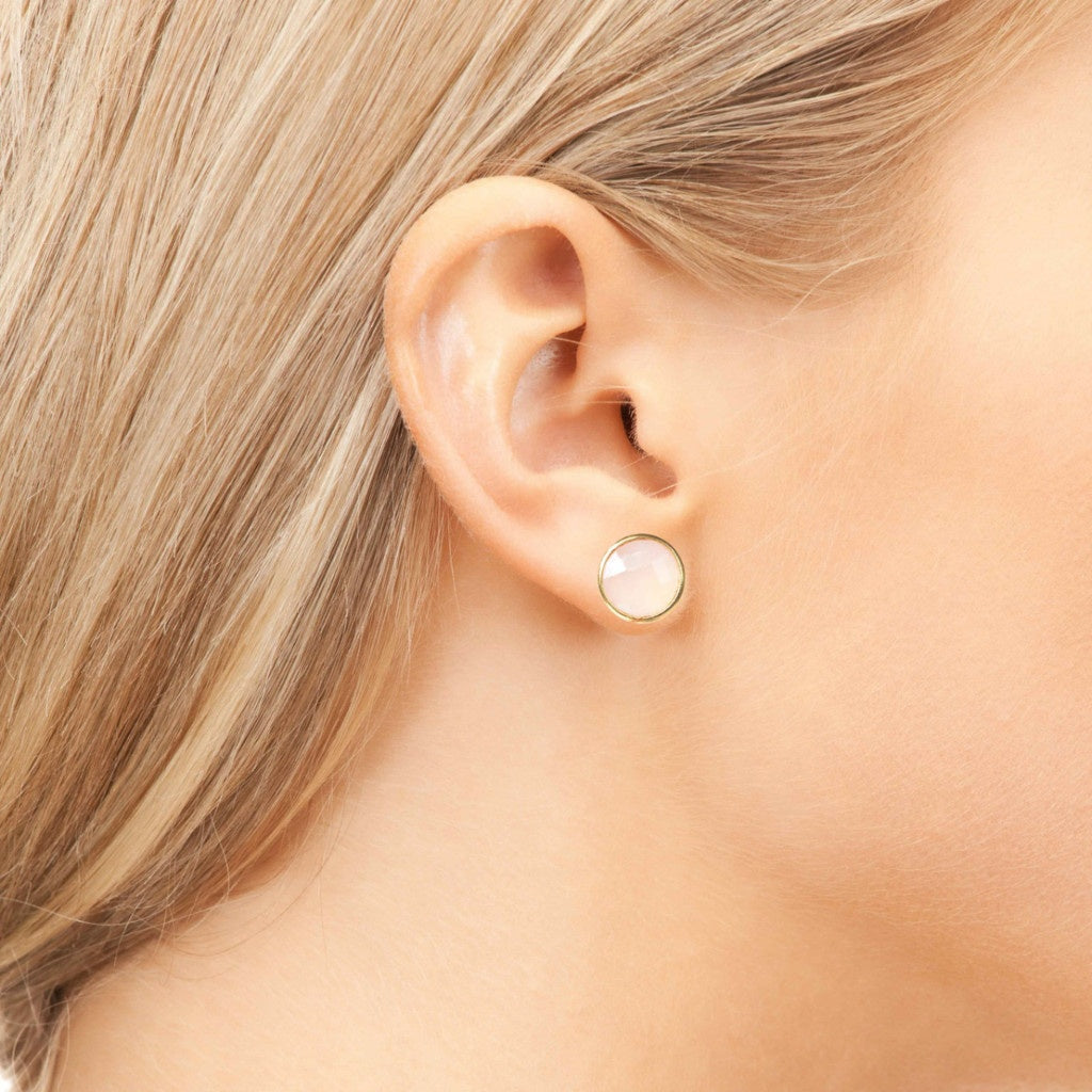 Rose Quartz and Gold Circle Studs
