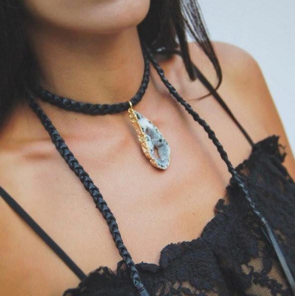 Star Map Geode Black Choker Necklace